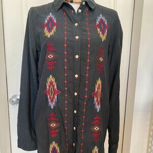 Johnny Was Long Sleeve Button Up Tunic/Shirt Dress